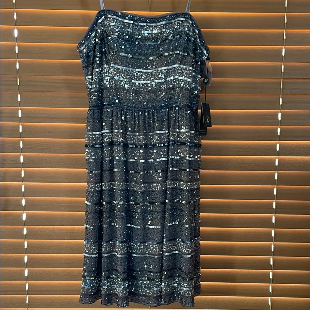 Adrianna Papell Strapless Sequin Dress - Black and Silver